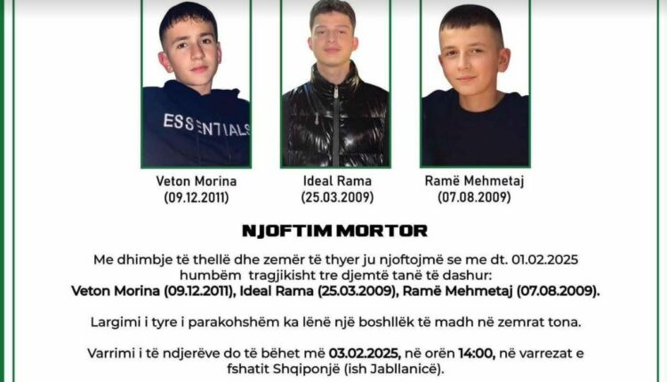 Sot varrosen tre fëmijët që humbën jetën tragjikisht në Jabllanicë të Gjakovës