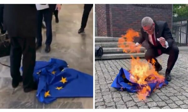 Kandidati për president të Polonisë djeg flamurin e BE-së – i hiqet imuniteti europarlamentarit (VIDEO)