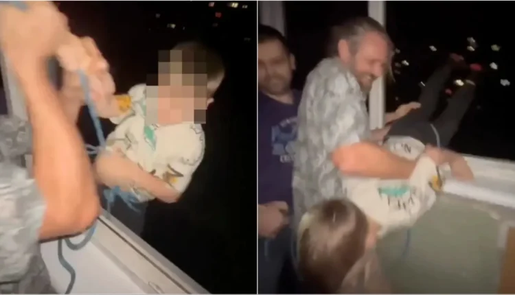 Video/ Pamje të rënda, babai i pirë var me litar djalin e tij nga kati i shtatë i pallatit për të argëtuar miqtë