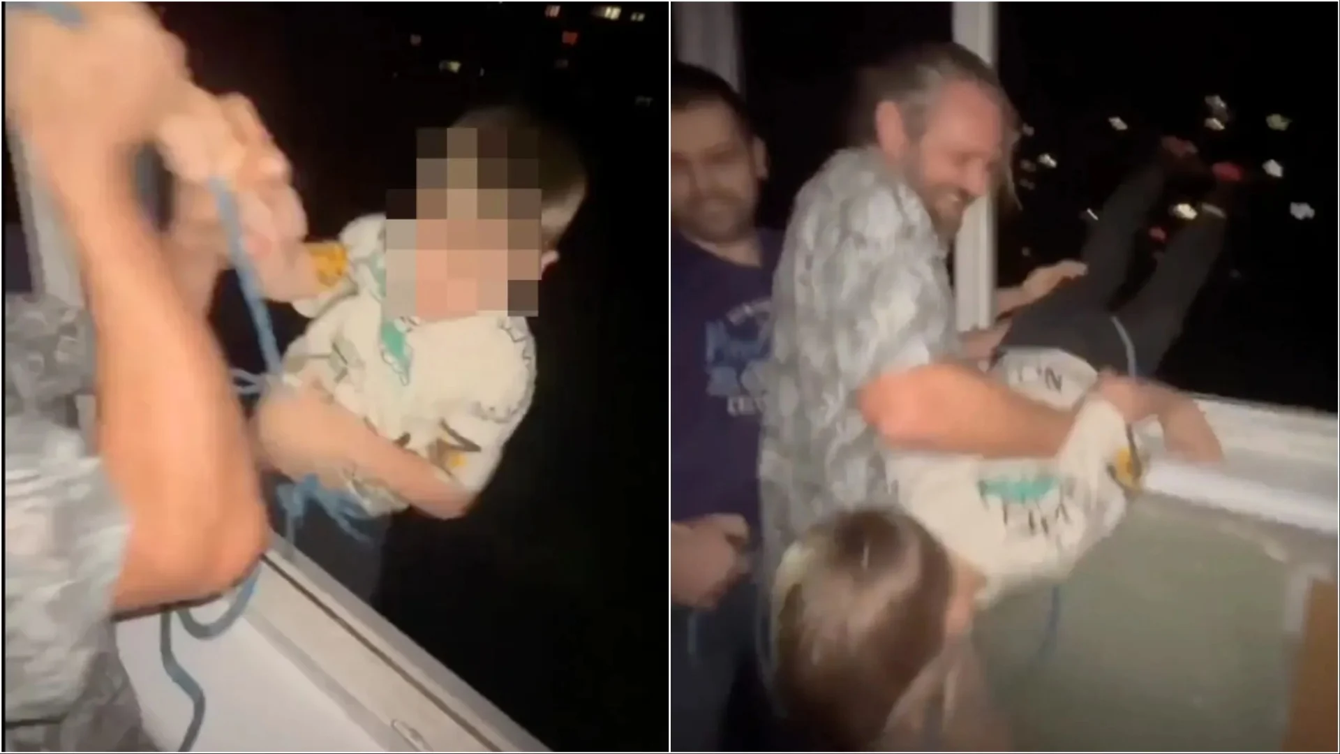 Video  Pamje të rënda  babai i pirë var me litar djalin e tij nga kati i shtatë i pallatit për të argëtuar miqtë