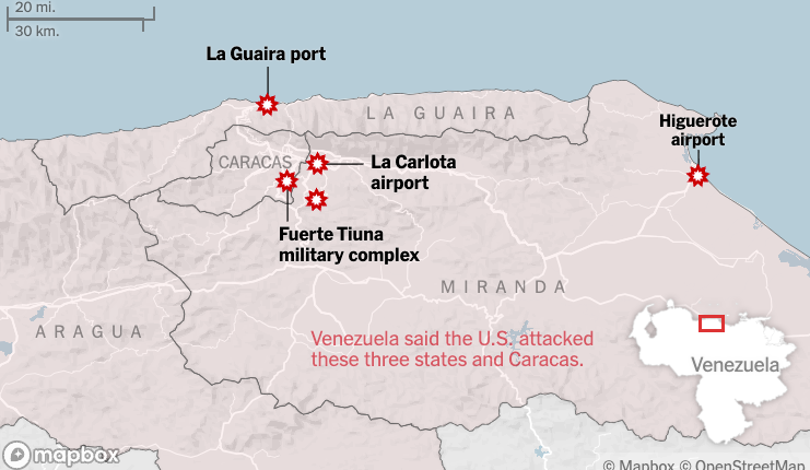 Harta dhe vendet që sulmoi SHBA-ja në Venezuelë