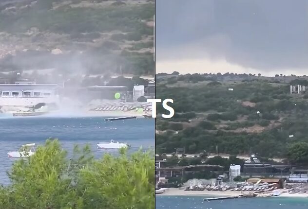 Tornado në Ksamil, çadrat e plazhit fluturojnë në ajër (VIDEO)