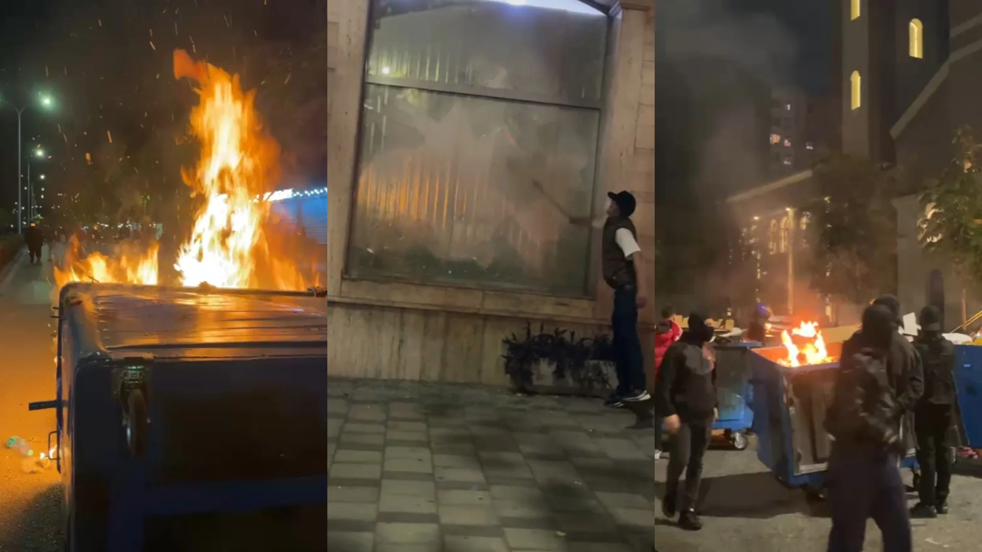 Protestuesit u vënë flakën kazanëve të mbeturinave dhe thyejnë xhamat e bizneseve  mes tyre një bankë e nivelit të dytë në Vasil Shanto