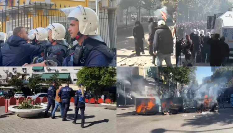 Dita e pestë e protestës! Përshkallëzohet situata te Ministria e Arsimit, protestuesit hedhin molotovë dhe gurë, policia përgjigjet me plumba gome