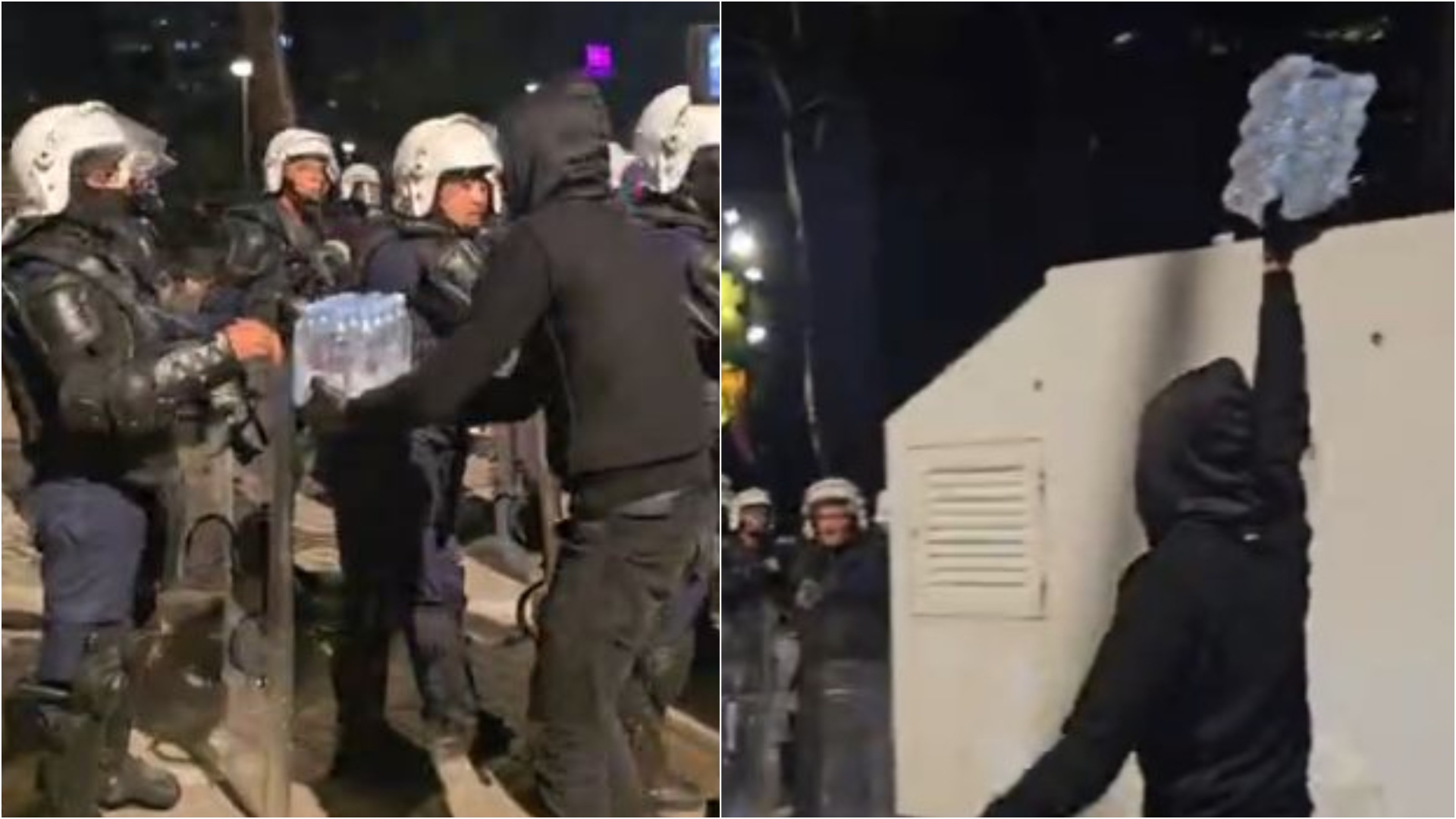 Momente solidariteti në protestë  protestuesit u ofrojnë ujë efektivëve të Policisë  VIDEO 